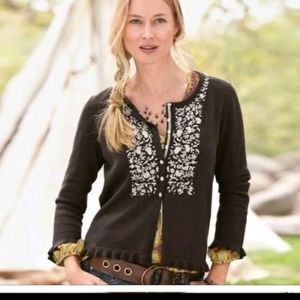 Sundance Brown Cardigan with Cream Embroidery